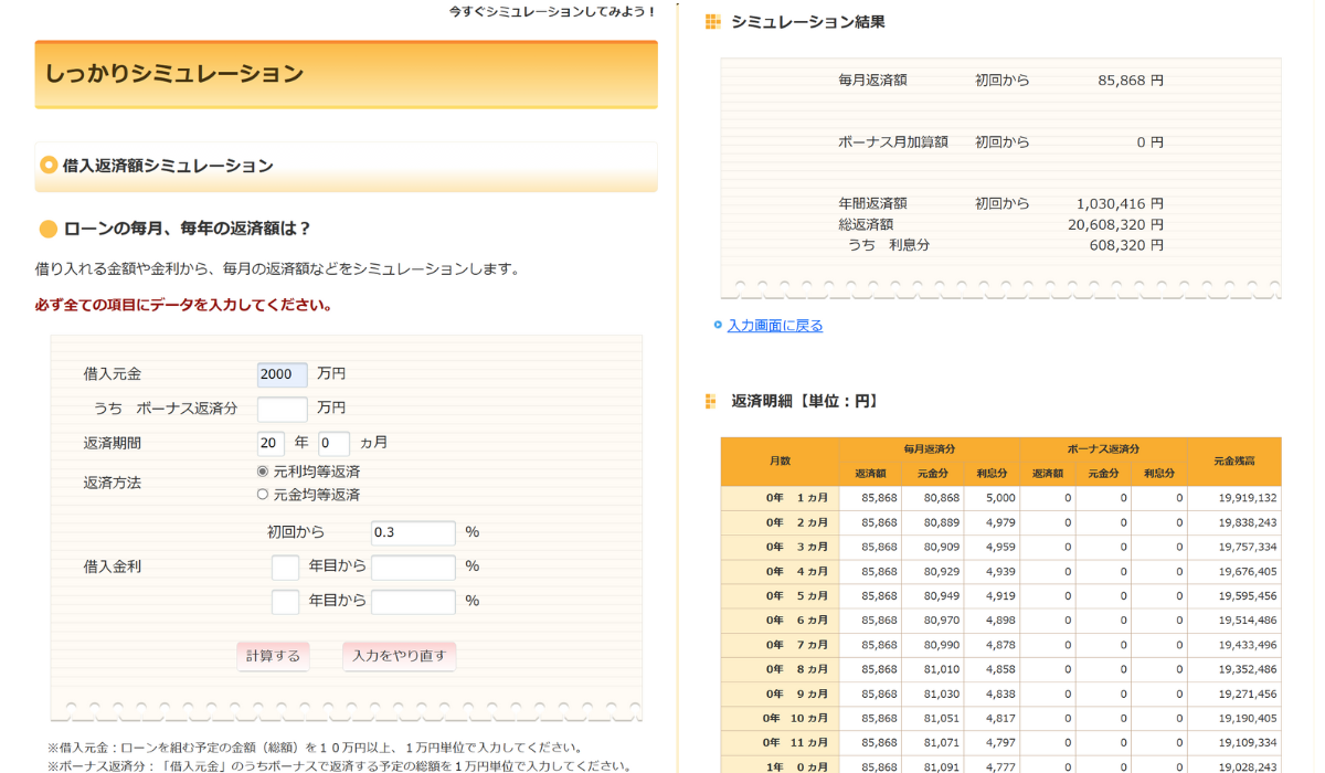 住宅ローンシュミレーション